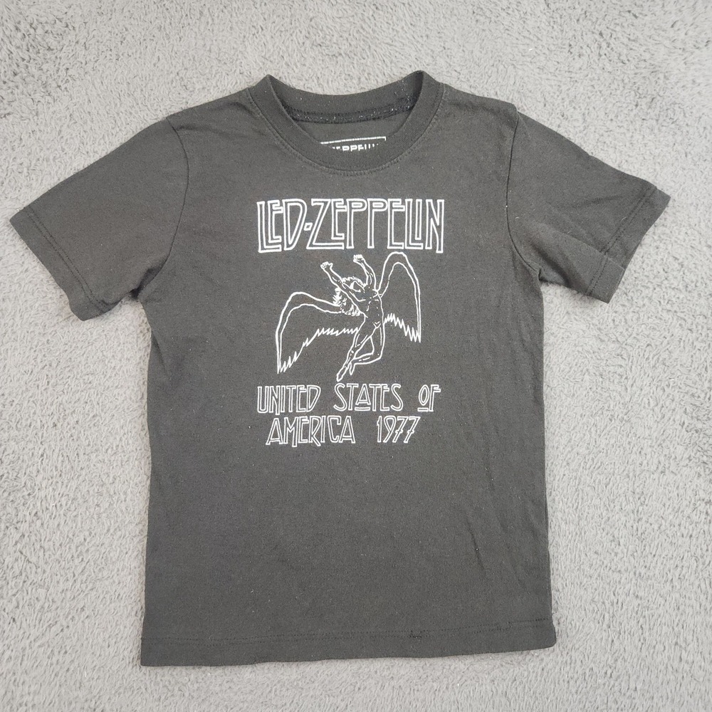 Led Zeppelin Graphic Tee Boys 5T Black Short Sleeve Classic 1977 Tour Band Shirt
